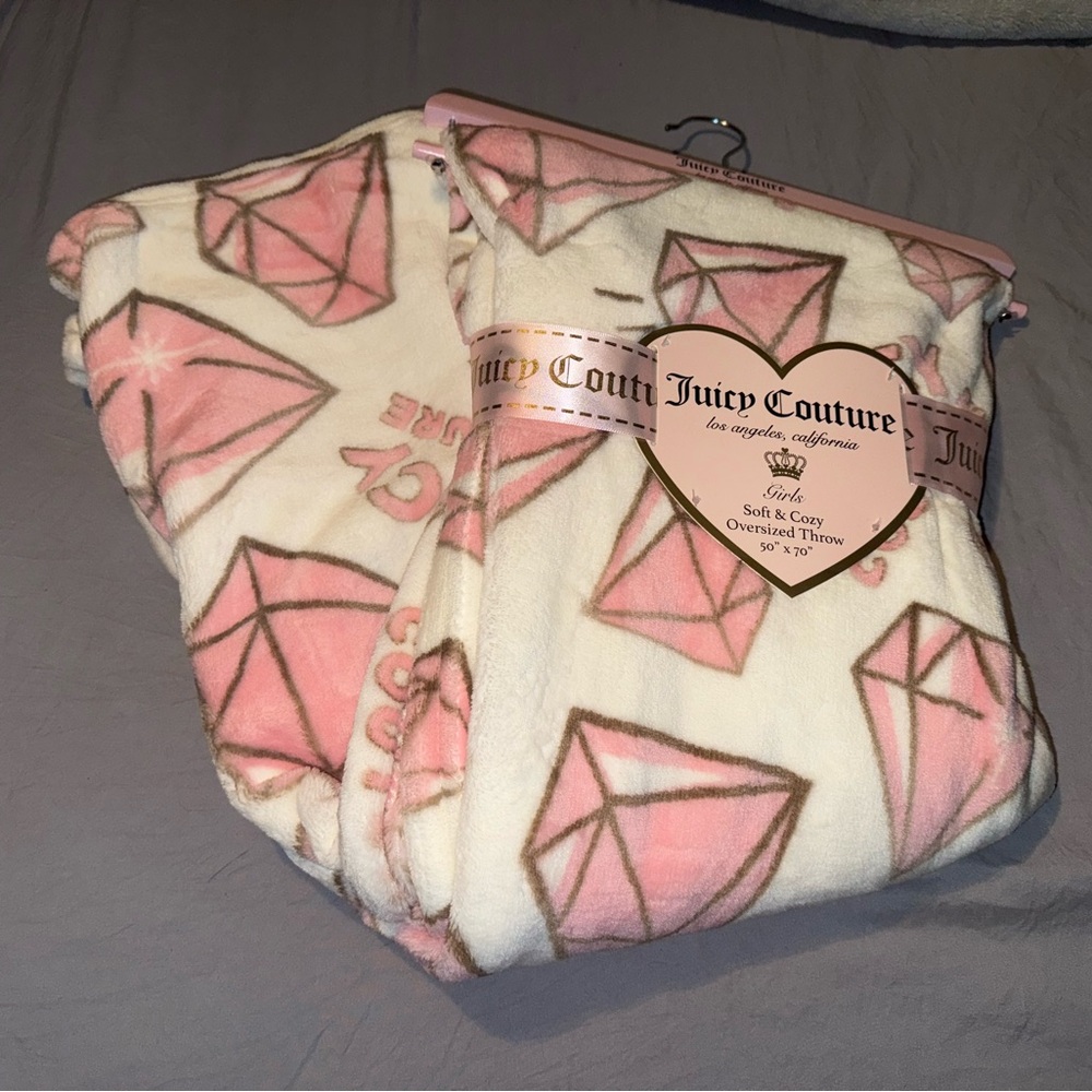 Juicy Couture Pink and White Diamond Patterned Throw